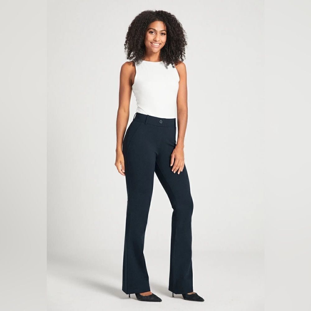 Betabrand Classic Dress Pant Yoga Pant Bootcut Navy Blue Size Medium